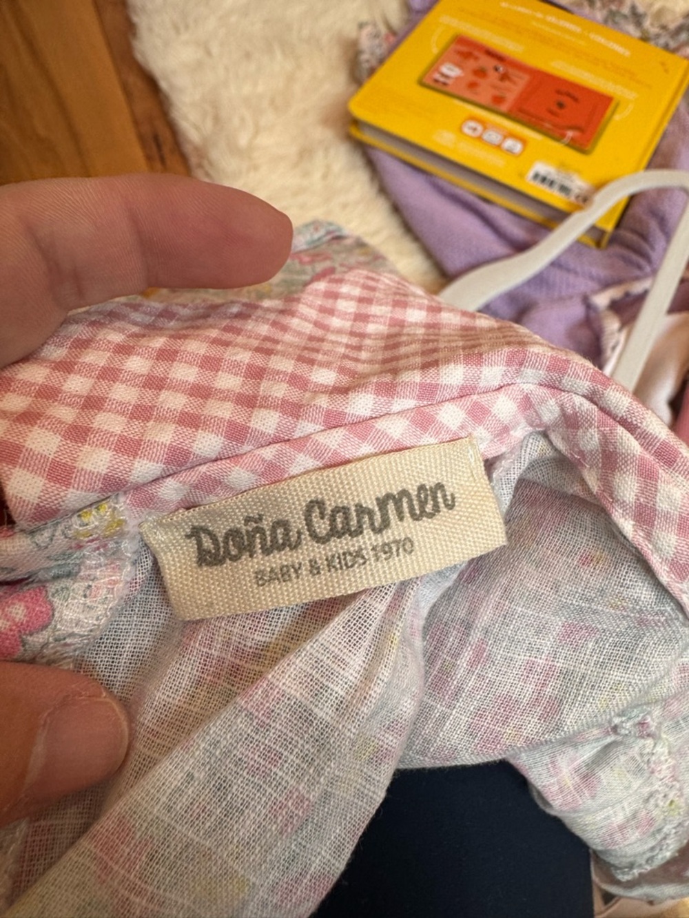Girls Pink Floral & Gingham Matching Set with Peter Pan Collar Spanish brand - Picture 2 of 3